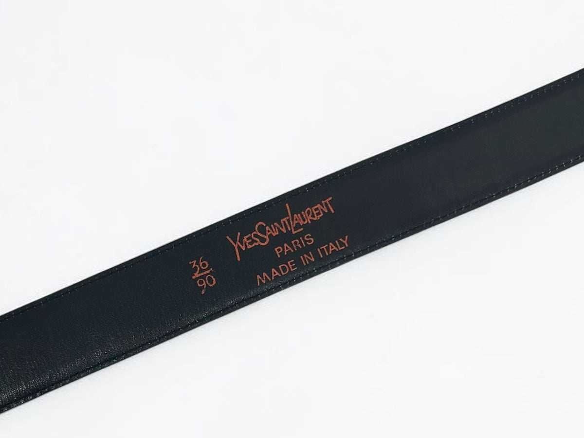 Vintage Yves Saint Laurent Black Leather Belt with YSL Buckle|90s