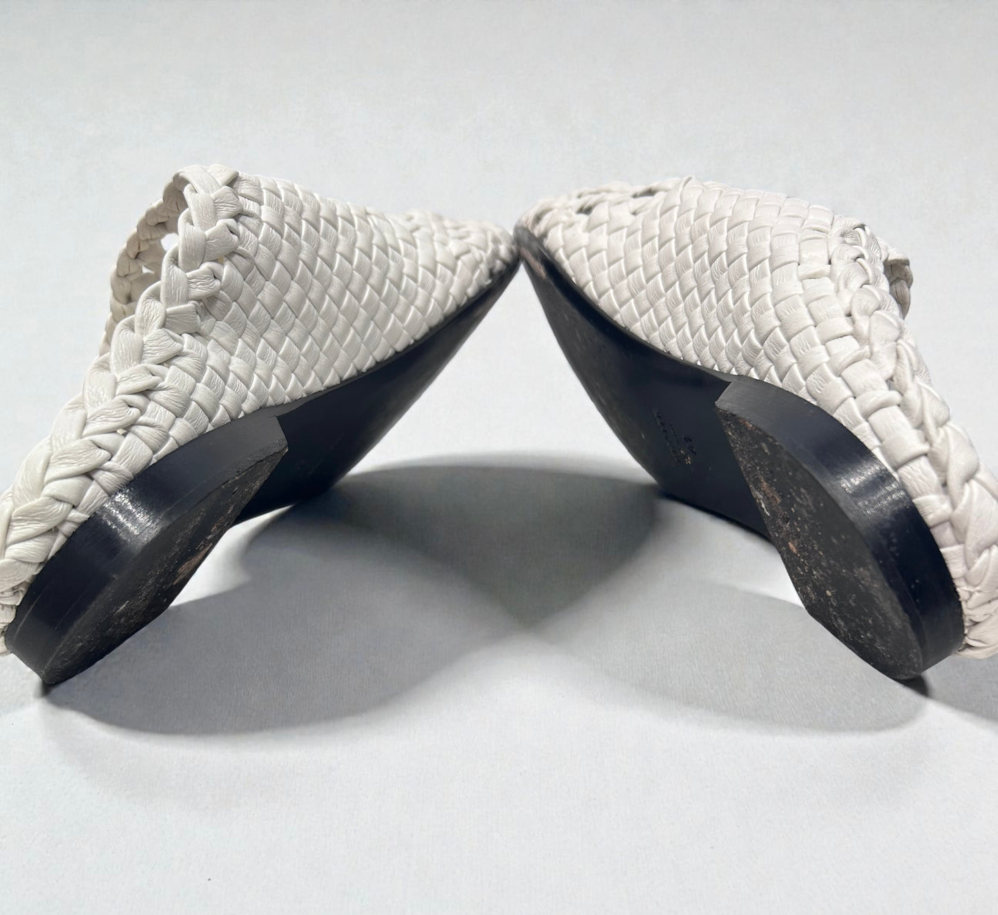Khaite White Woven Leather Pointed Mules