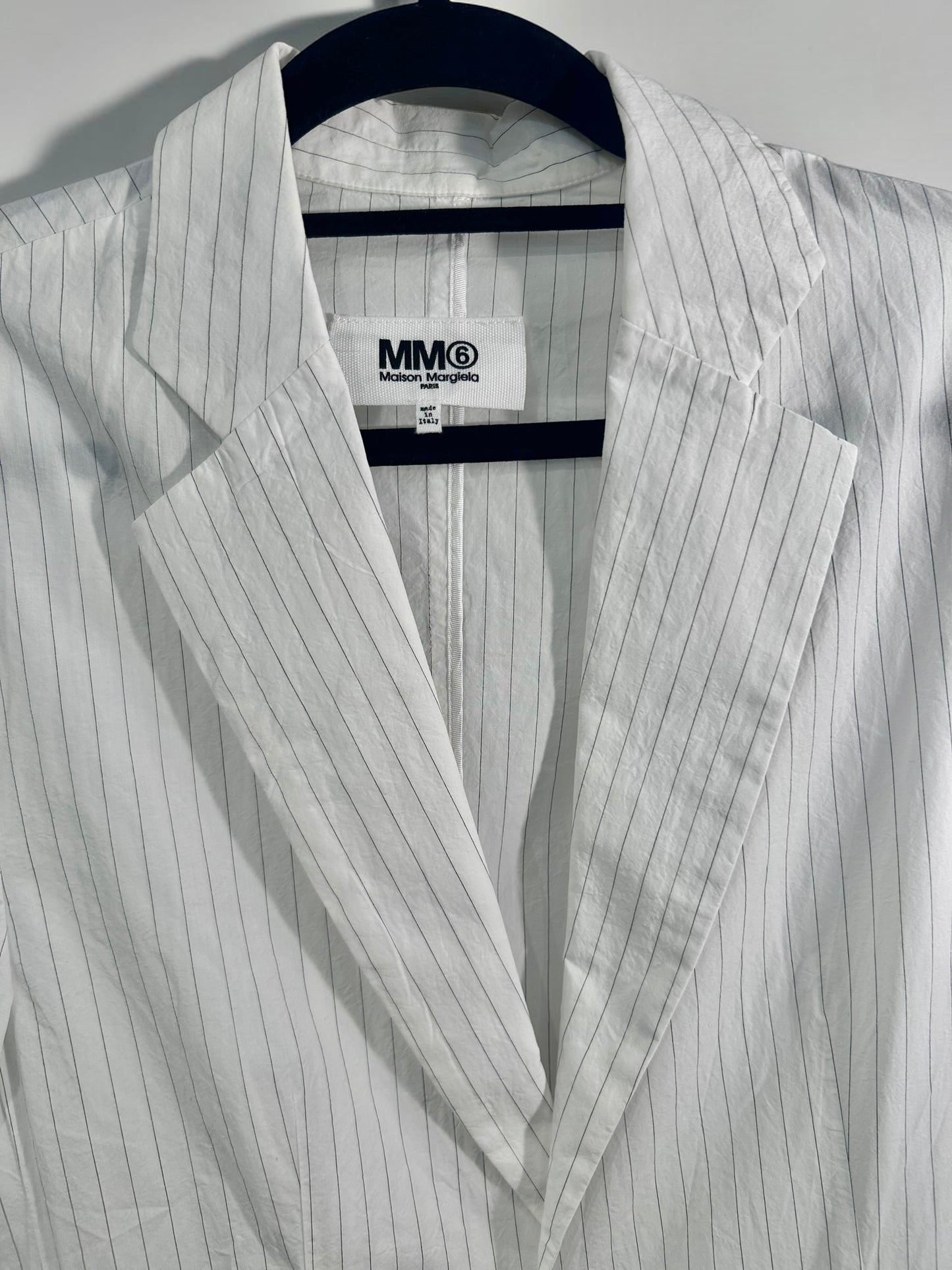 MM6 Maison Margiela White Pinstripe Cotton Blazer