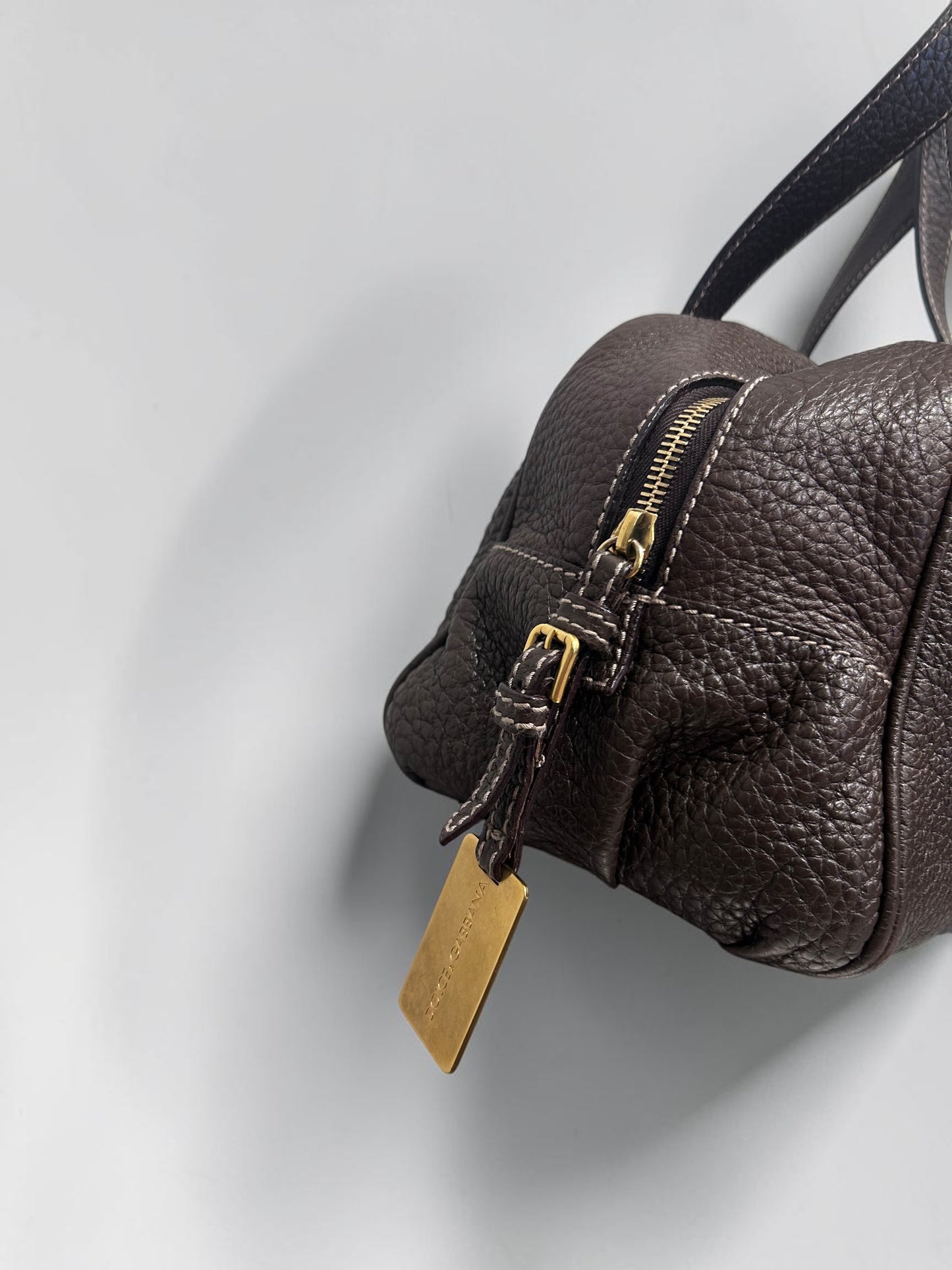 Vintage Dolce & Gabbana Pebbled Leather Bowling Bag| Early 2000s