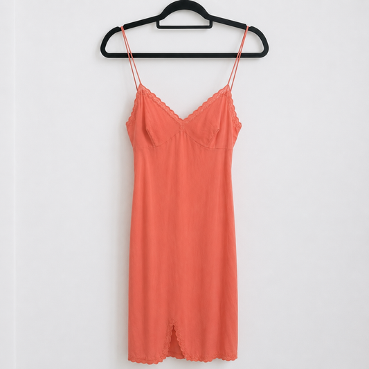 Vintage Ysl Silk Coral Slip Dress|1990s
