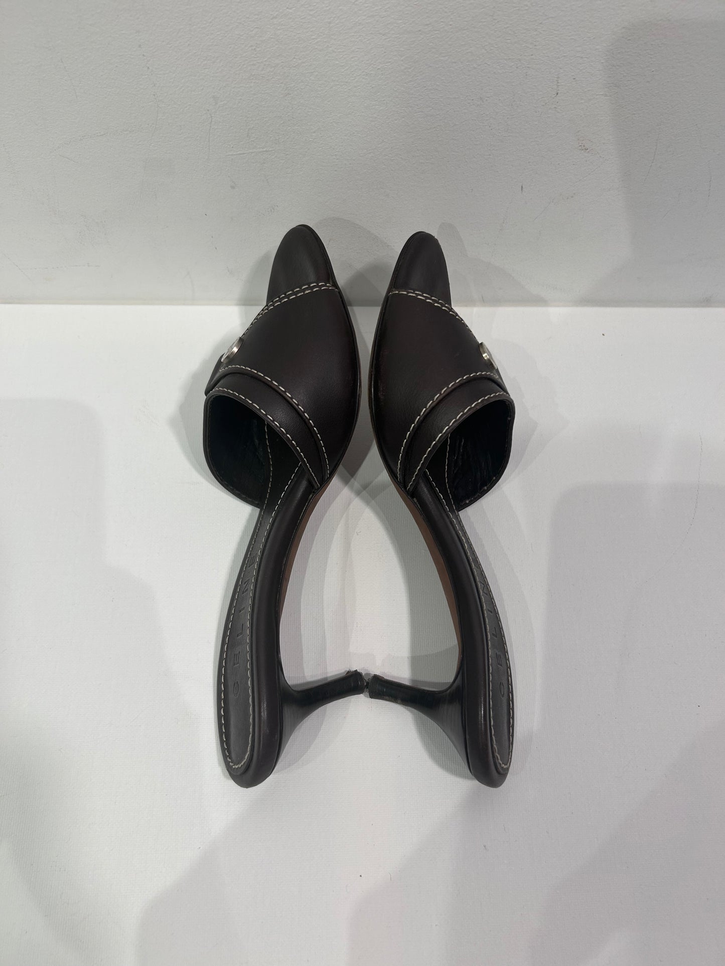 2000s Celine Leather Kitten Heel shoes with Triomphe Hardware