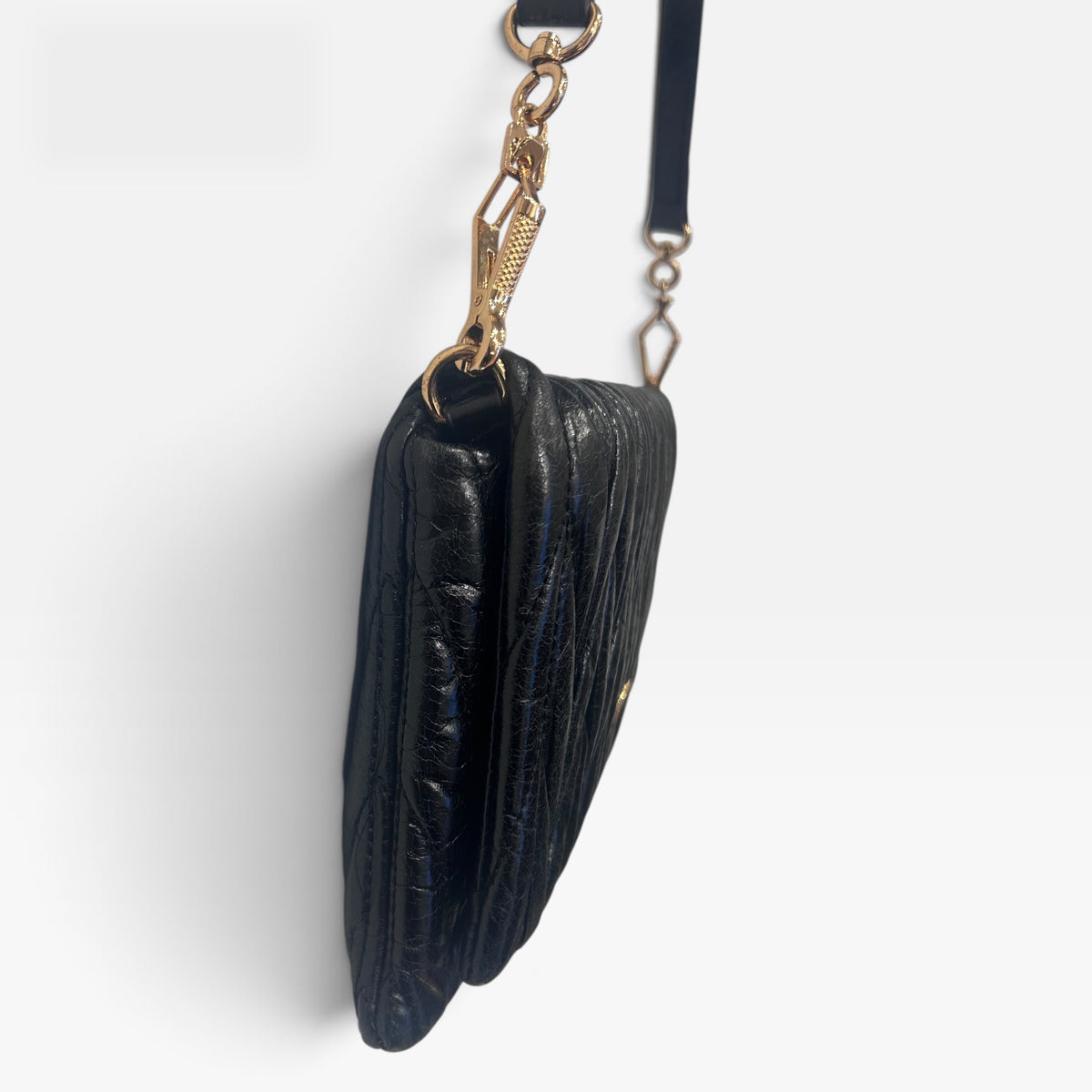 Miu Miu Black Matelassé Leather Shoulder Bag | 2000s