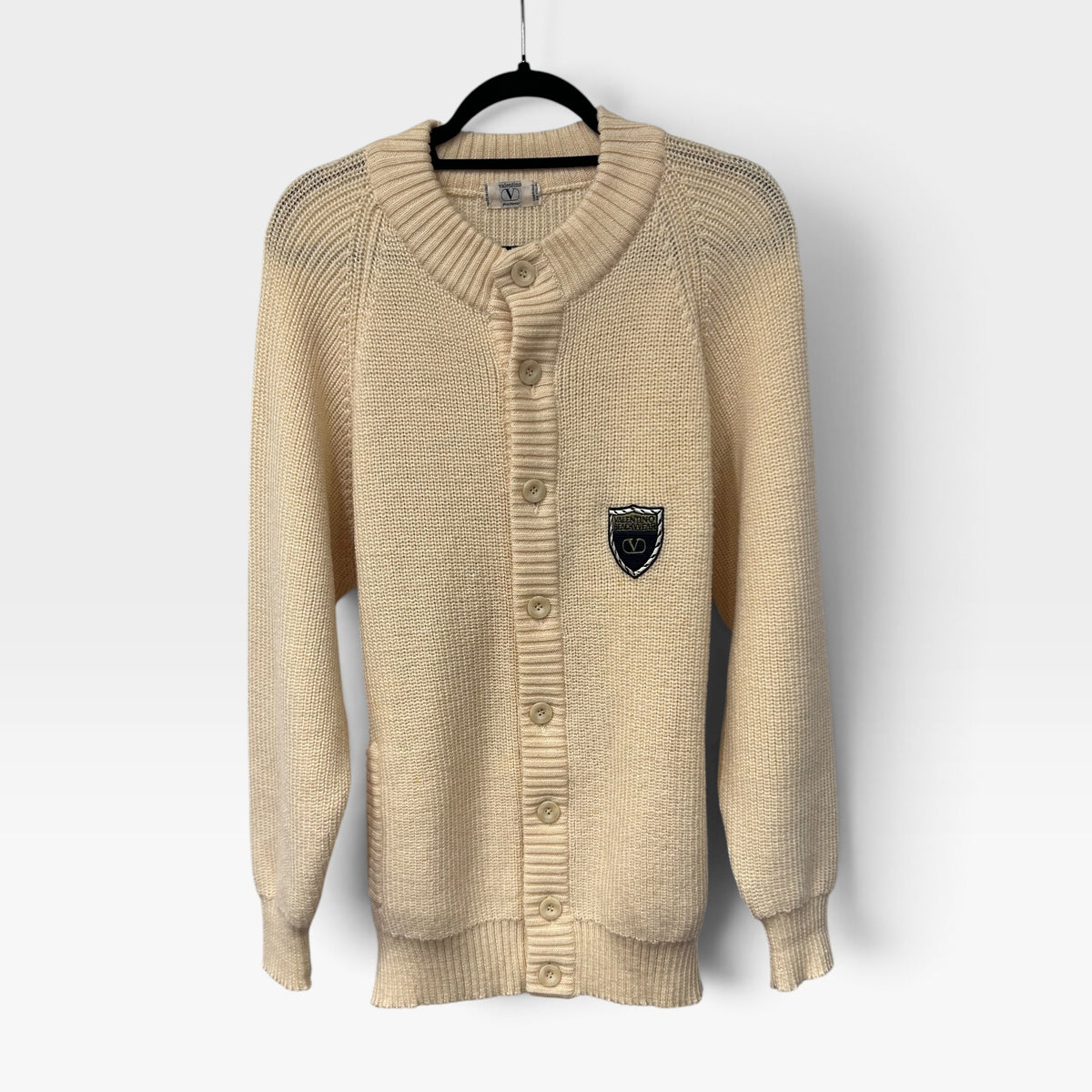Vintage Valentino Cream Patch Knit Cardigan | 1990s