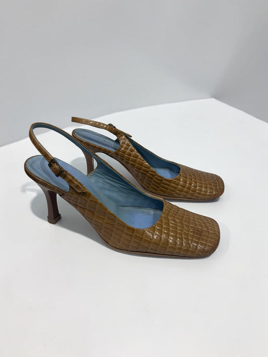 Vintage Chloé Croc-Embossed Slingback Heels|Early 2000s