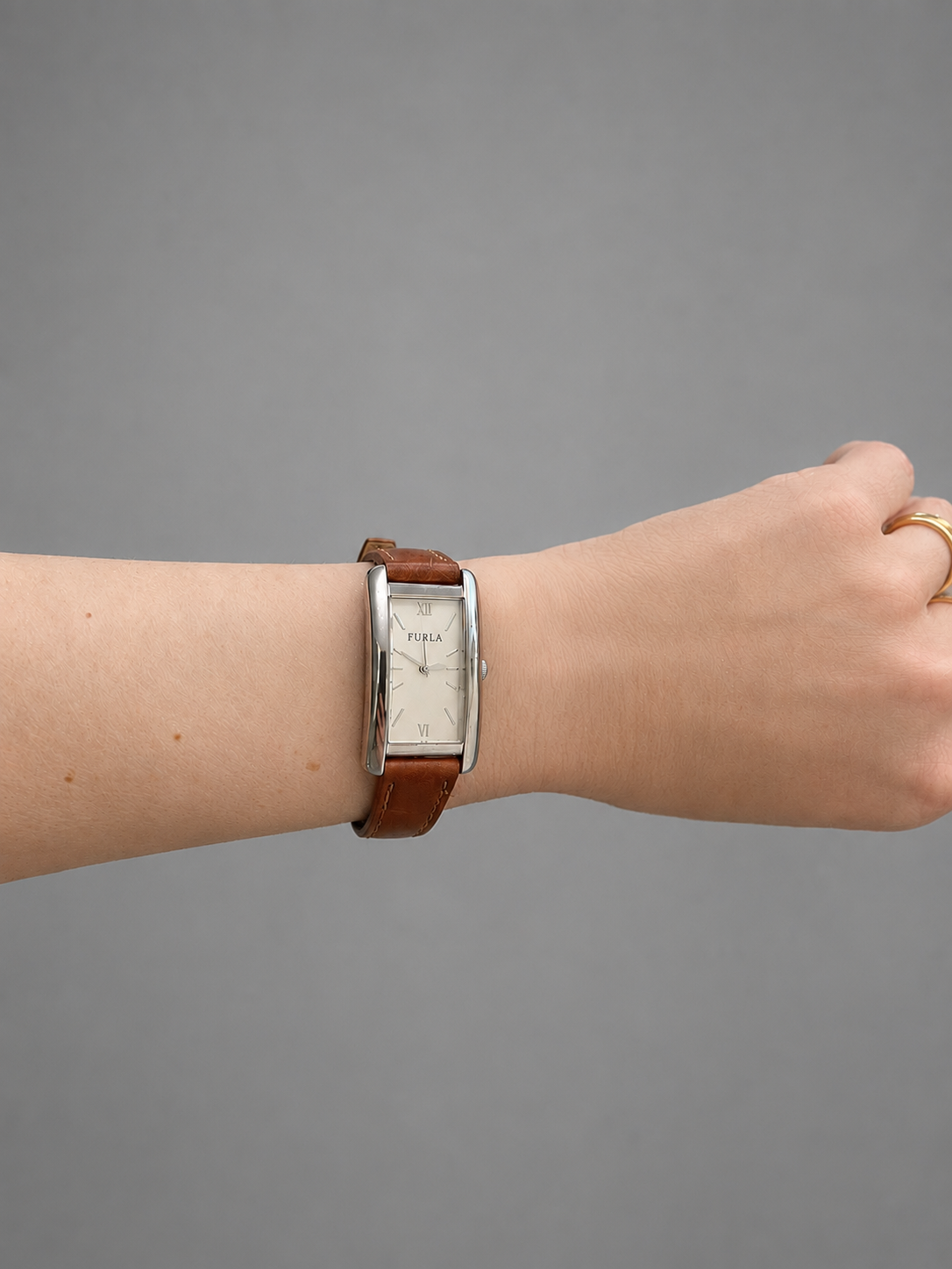 Vintage Furla Rectangular Leather Strap Watch|1990s