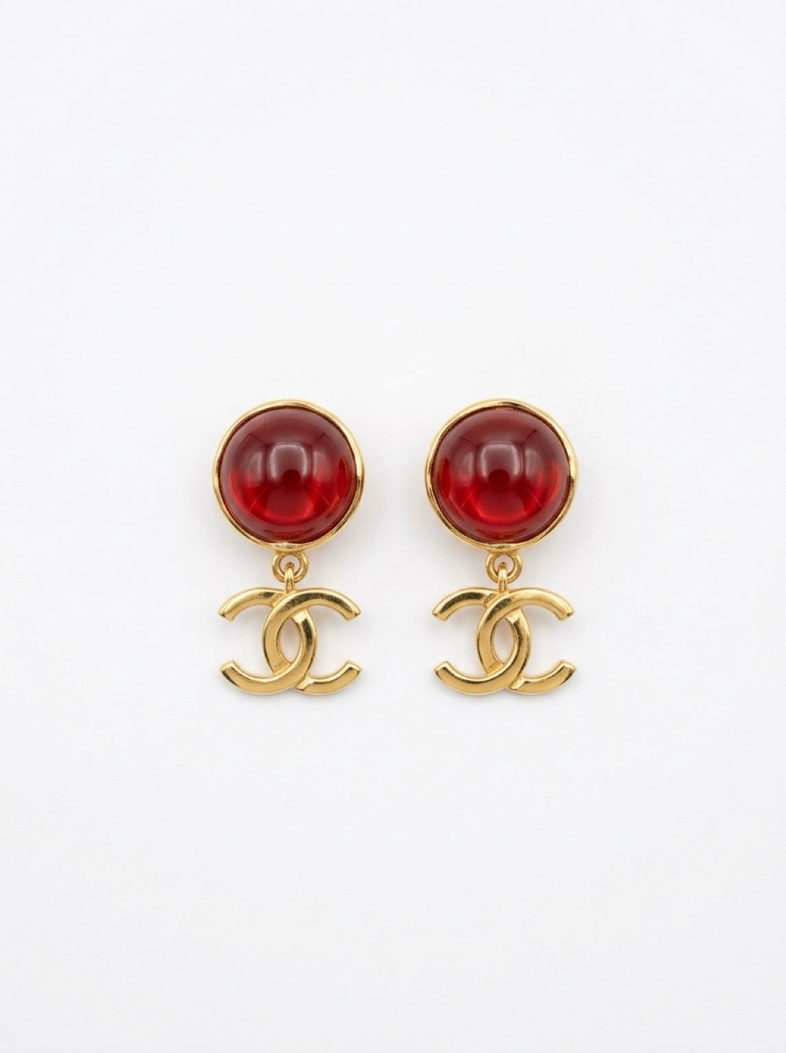 Vintage Chanel Red Cabochon Clip-On Earrings|Spring 1994