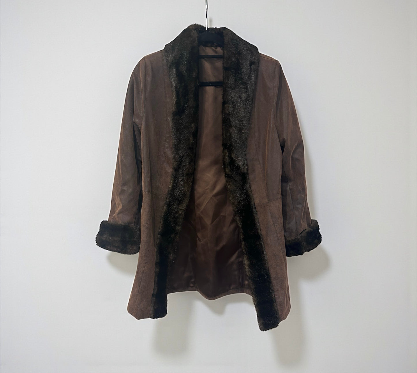 Vintage Penny Lane Style Brown Coat with Faux Fur Trim