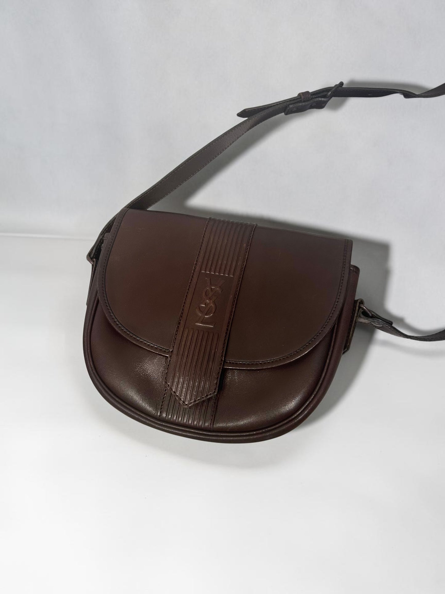 Vintage Yves Saint Laurent Brown Leather Saddle Crossbody Bag|Early 1990s