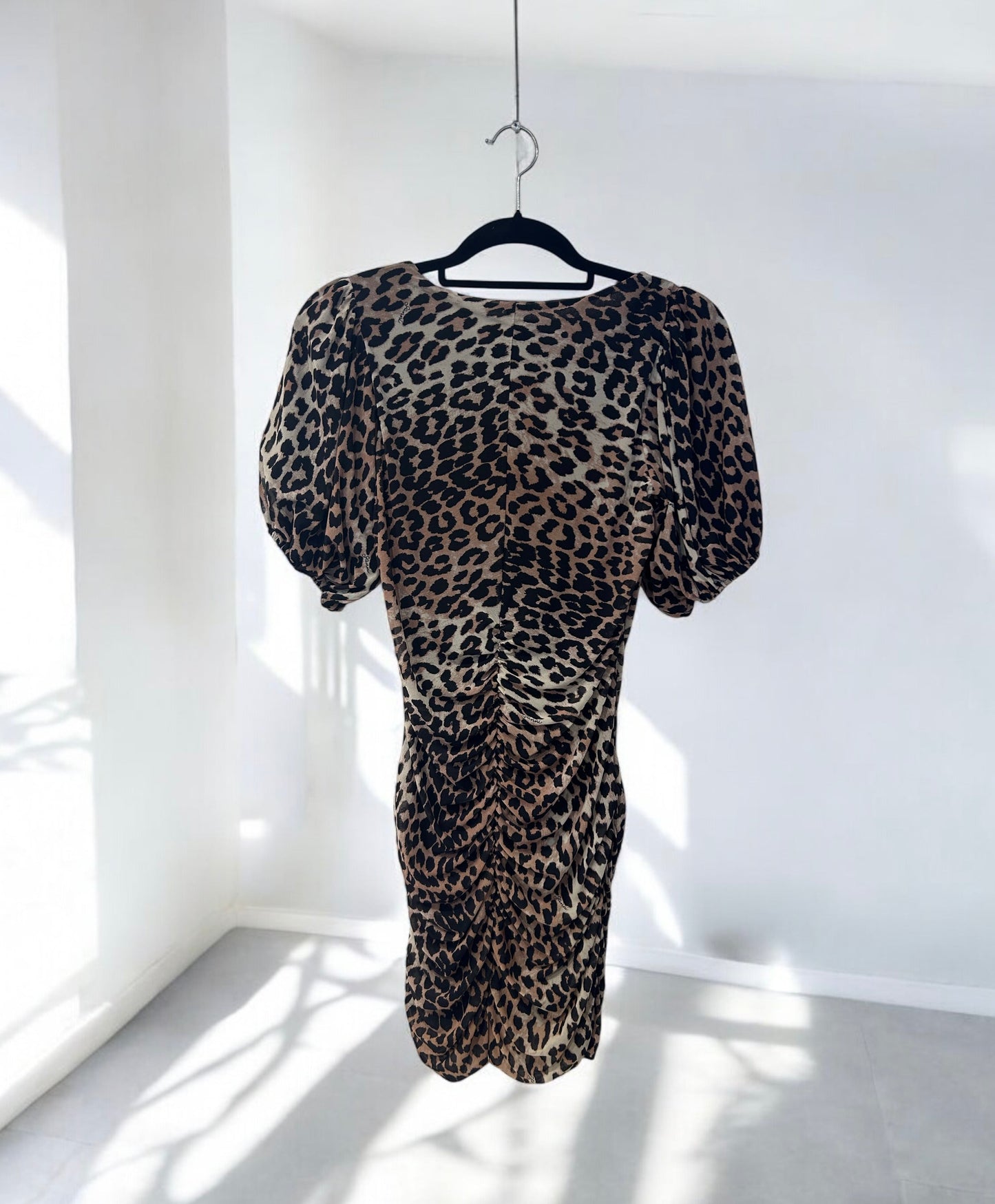 GANNI Leopard-print ruched minidress