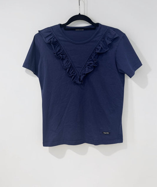 Miu Miu Ruffle Trim Cotton Tee | Early 2000s
