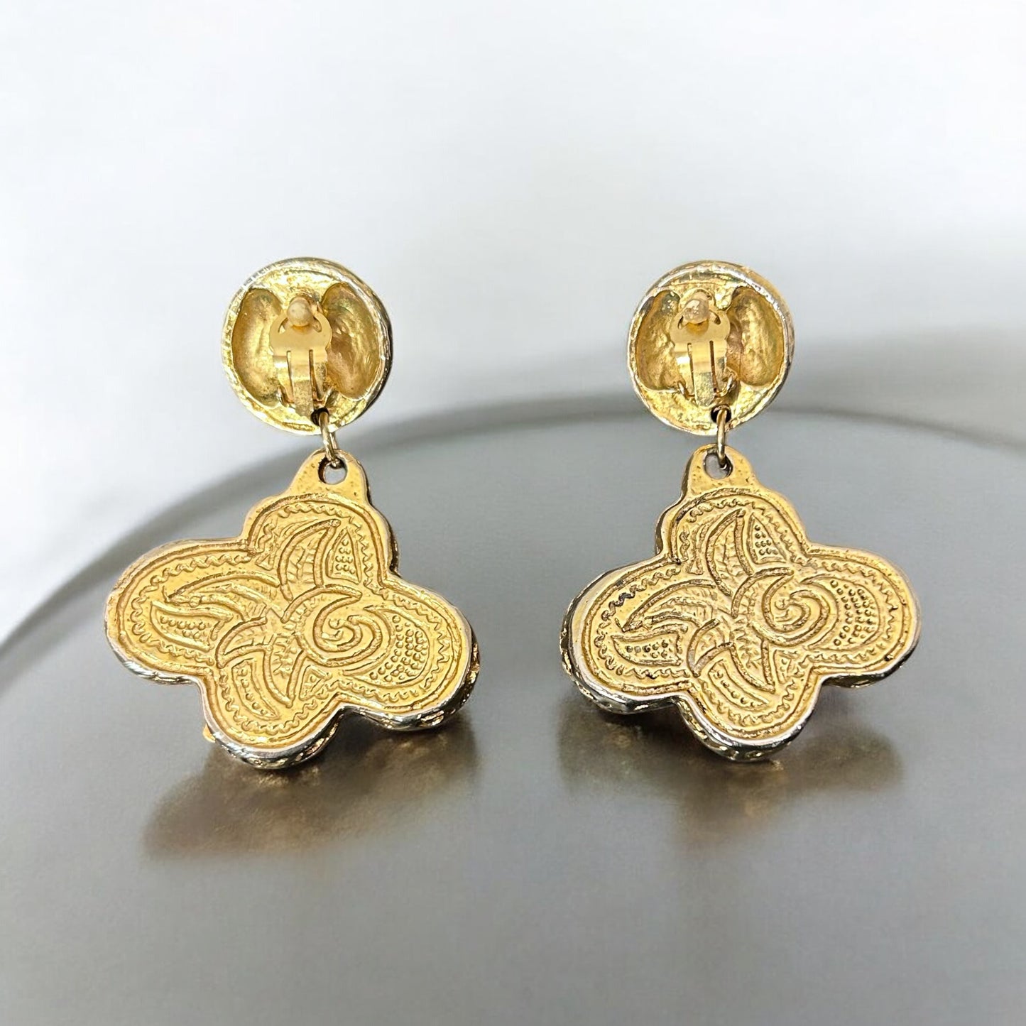 Vintage Gold-Plated Clip-On Earrings with Cabochon Stones