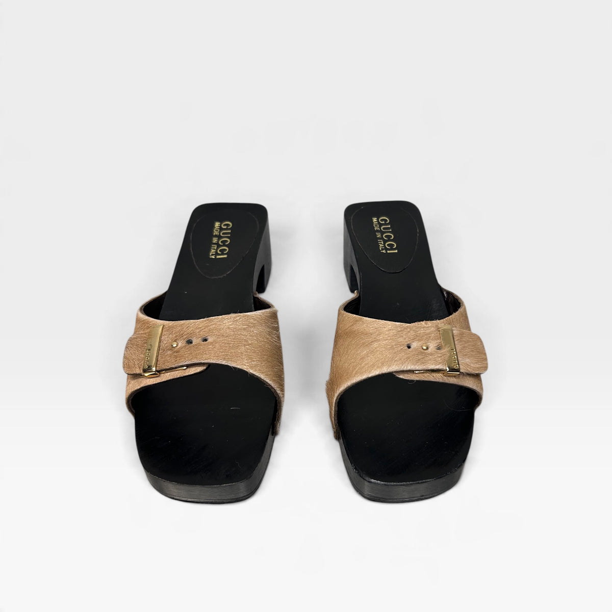 Vintage Gucci Tan Hair-On Leather Sandals |Early 2000s