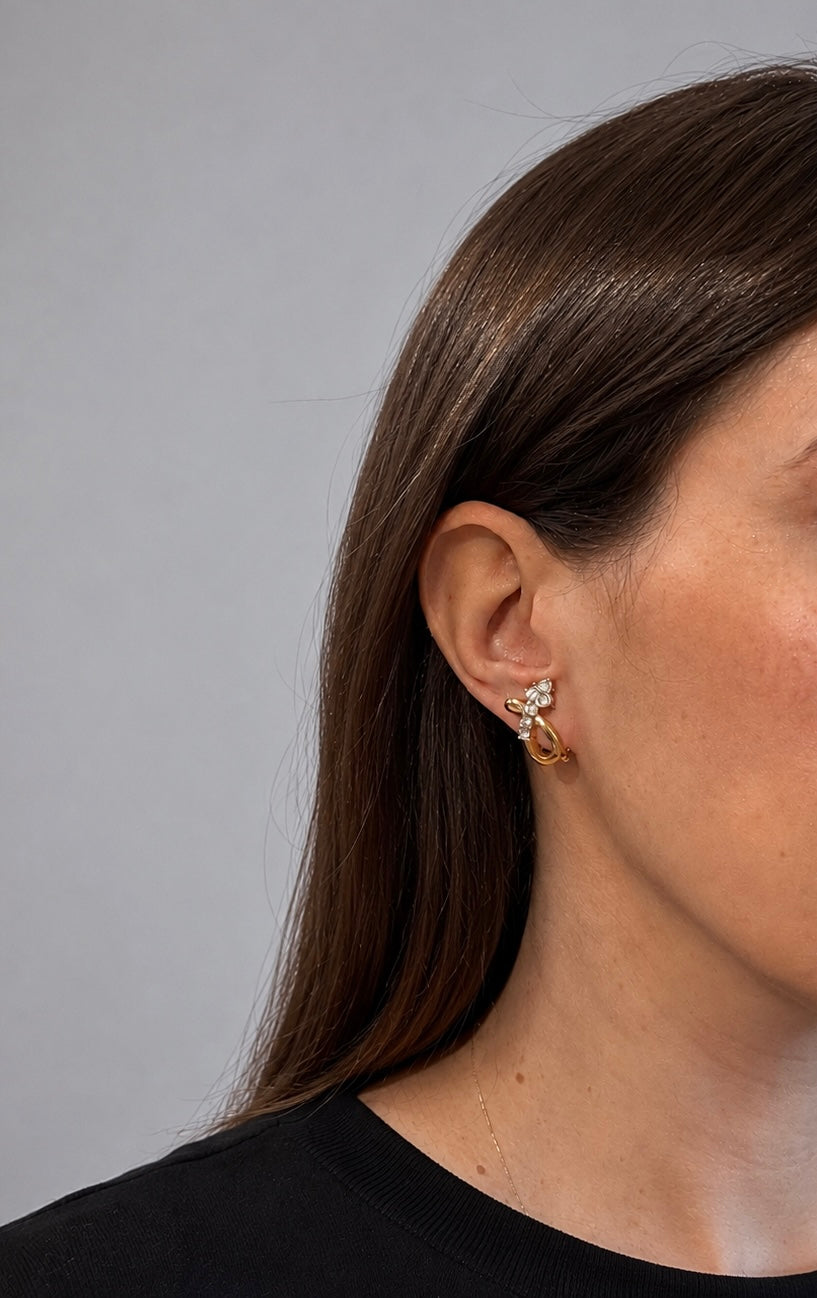 Vintage Nina Ricci Rhinestone Bow Clip-On Earrings|90s