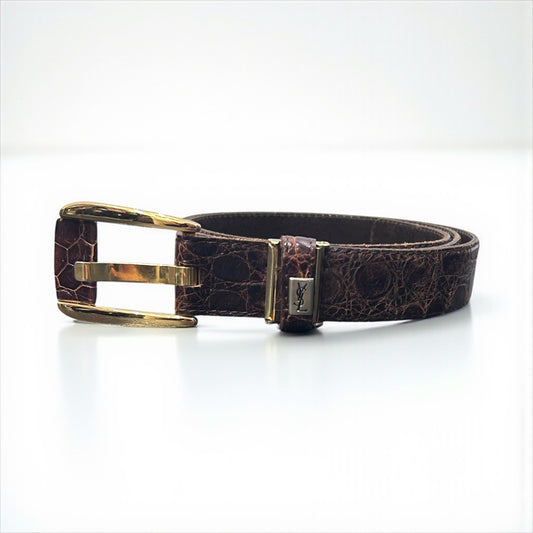 Vintage Yves Saint Laurent Croc-Embossed Leather Belt ,Late 1980s