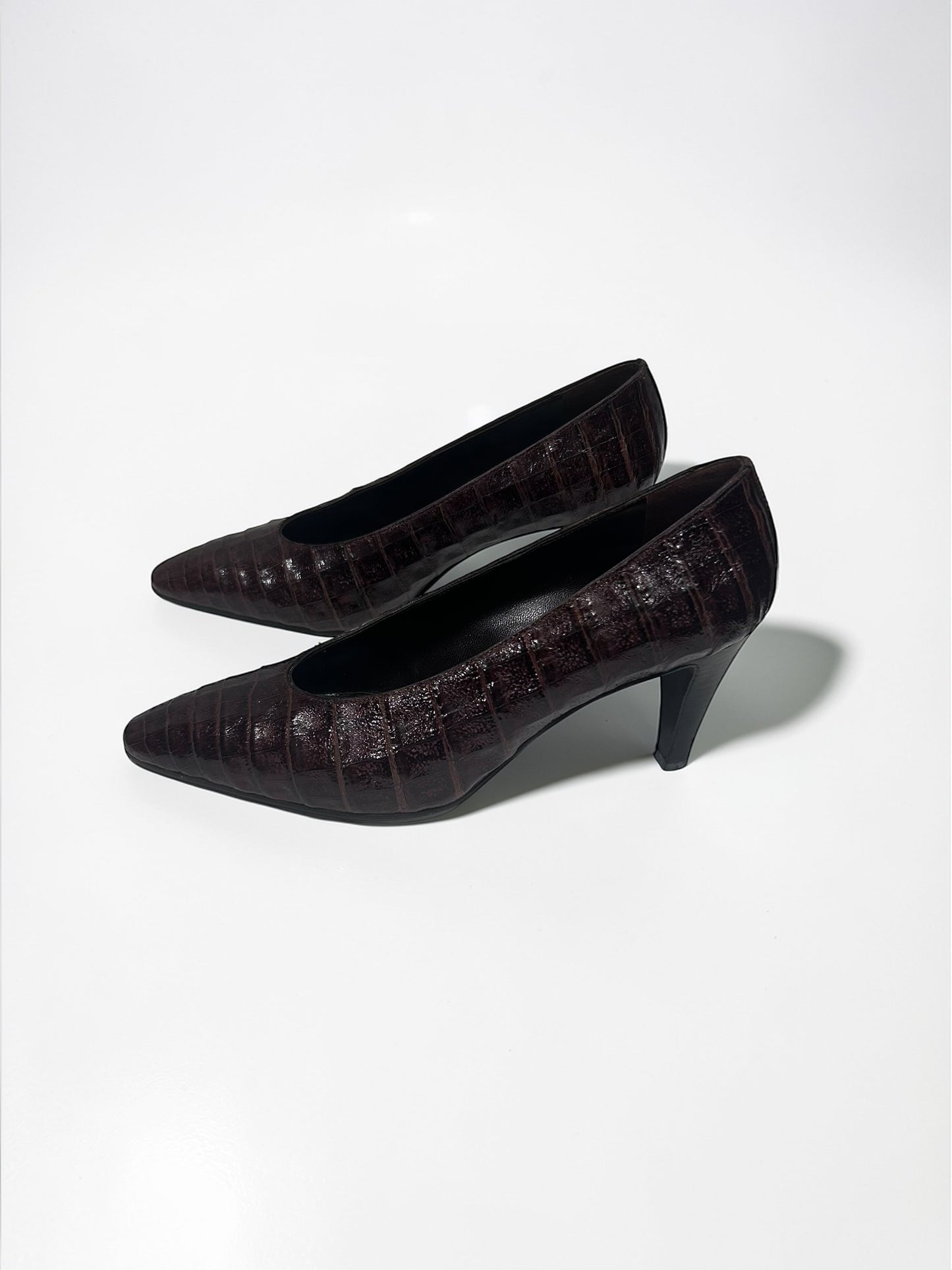 Vintage Prada Milano Croc-Embossed Leather Kitten Heel Pumps |Early 2000s
