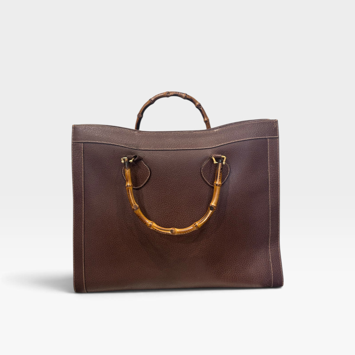 Vintage Gucci Diana Brown Leather Bamboo Tote Bag | Early 1990s