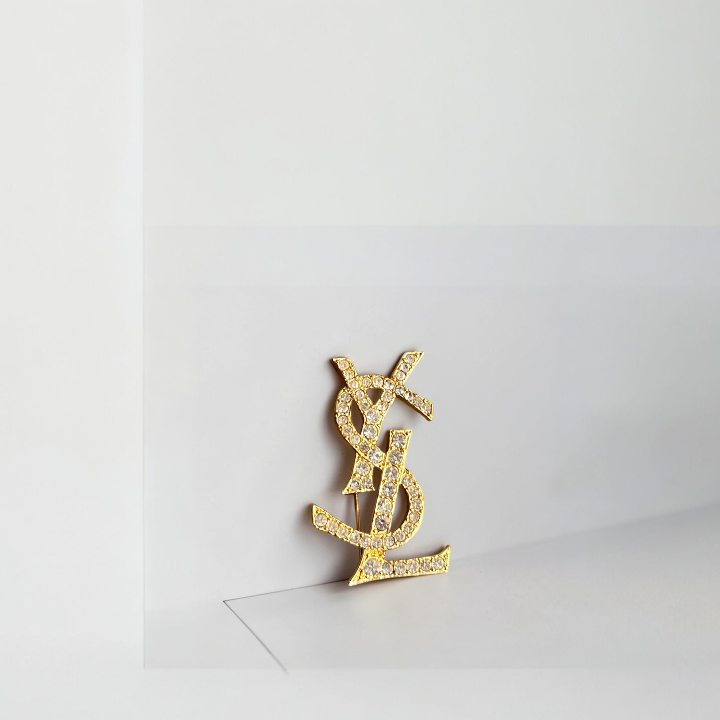 Vintage YSL Crystal Logo Brooch |1990s- Rare find