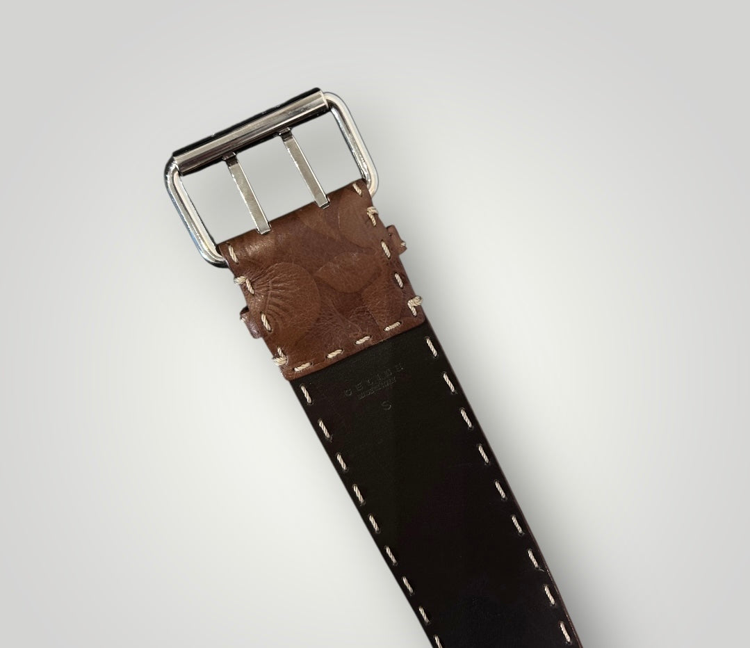 Vintage Celine Floral-Embossed Leather Belt