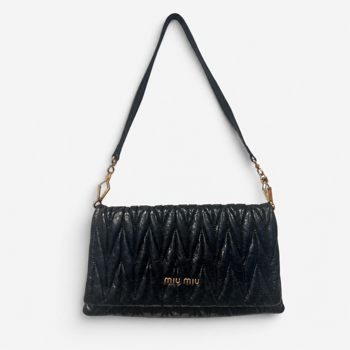 Miu Miu Black Matelassé Leather Shoulder Bag | 2000s