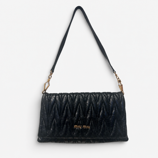 Miu Miu Black Matelassé Leather Shoulder Bag | 2000s