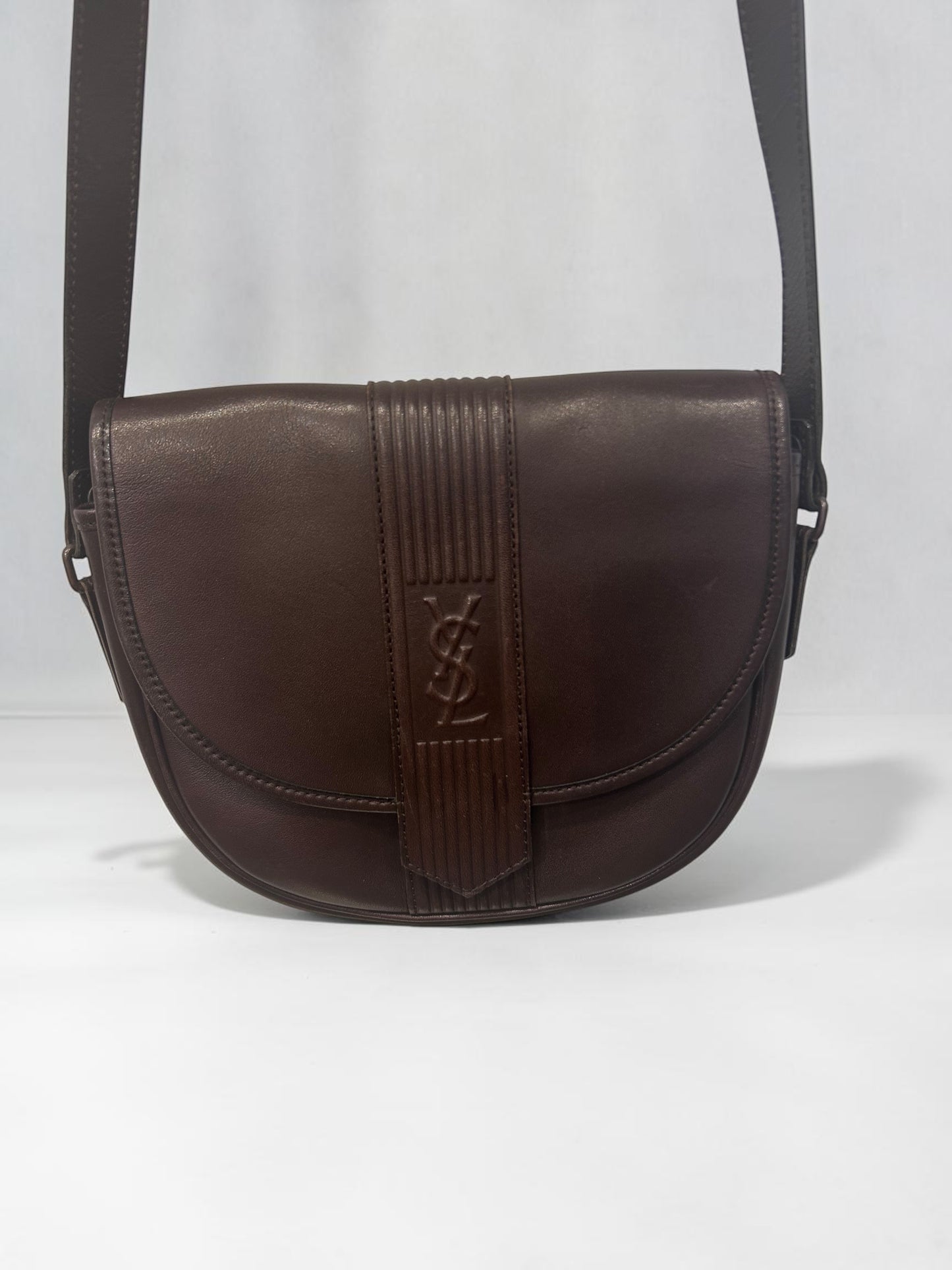 Vintage Yves Saint Laurent Brown Leather Saddle Crossbody Bag|Early 1990s
