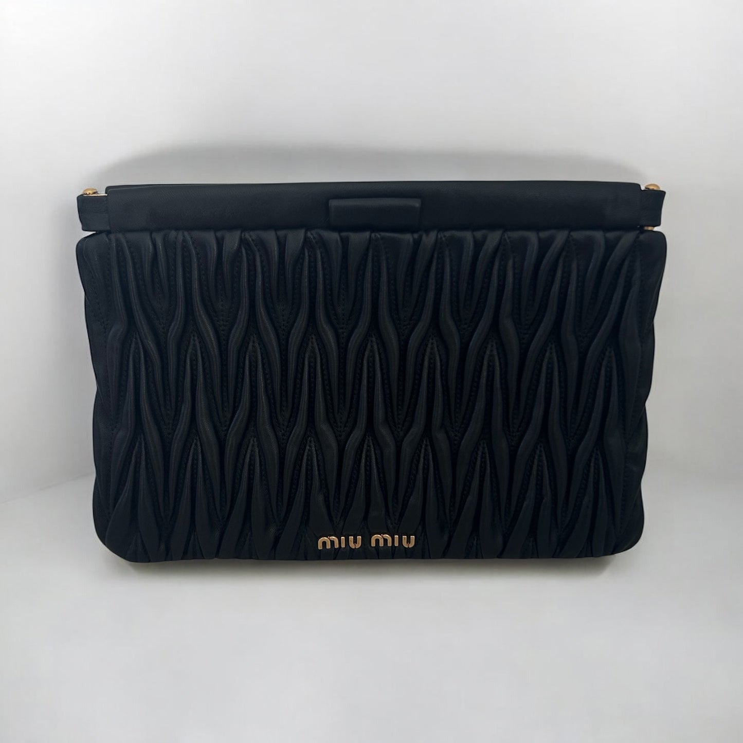 Miu Miu Black Matelassé Leather Clutch Bag