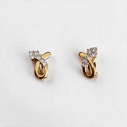 Vintage Nina Ricci Rhinestone Bow Clip-On Earrings|90s