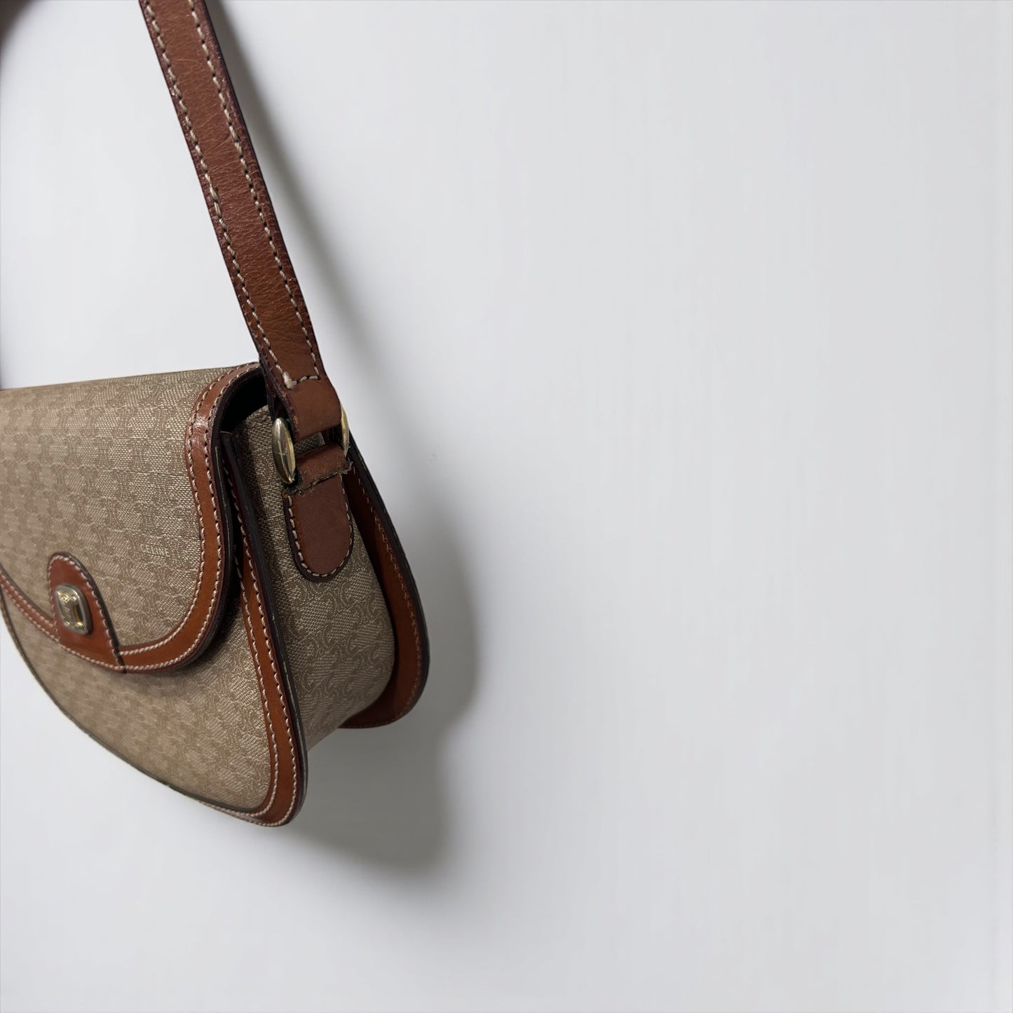 Vintage Celine Triomphe Monogram Canvas & Leather Bag