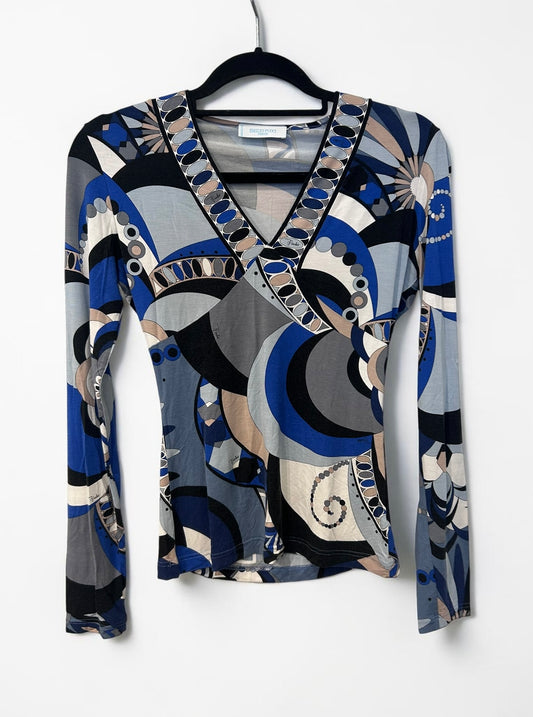 Vintage Emilio Pucci Printed V-Neck Top|Early 2000s