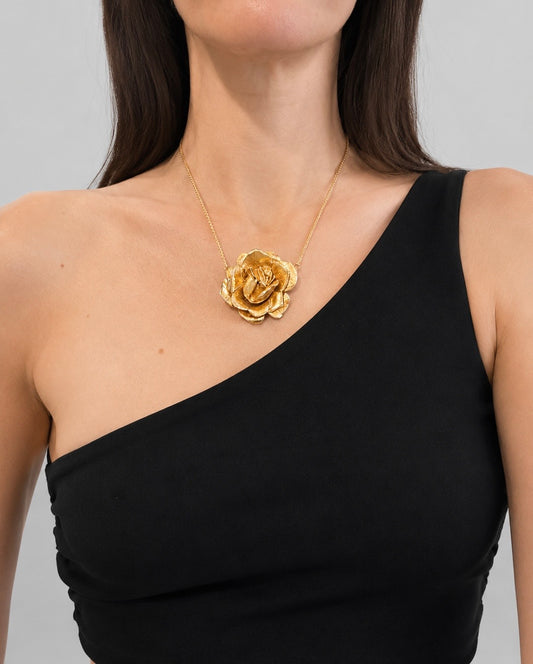 Vintage Gold-Plated Floral Rose Statement Necklace | Late 1980s