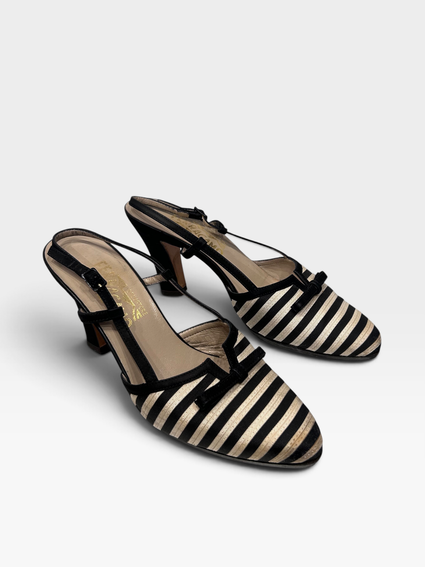 Vintage Salvatore Ferragamo Striped Slingback Heels| Late 1980s