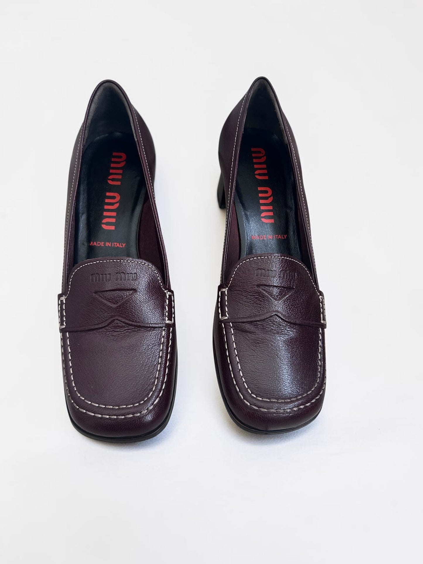Vintage Miu Miu Burgundy Leather Heel Loafers |Early 2000s