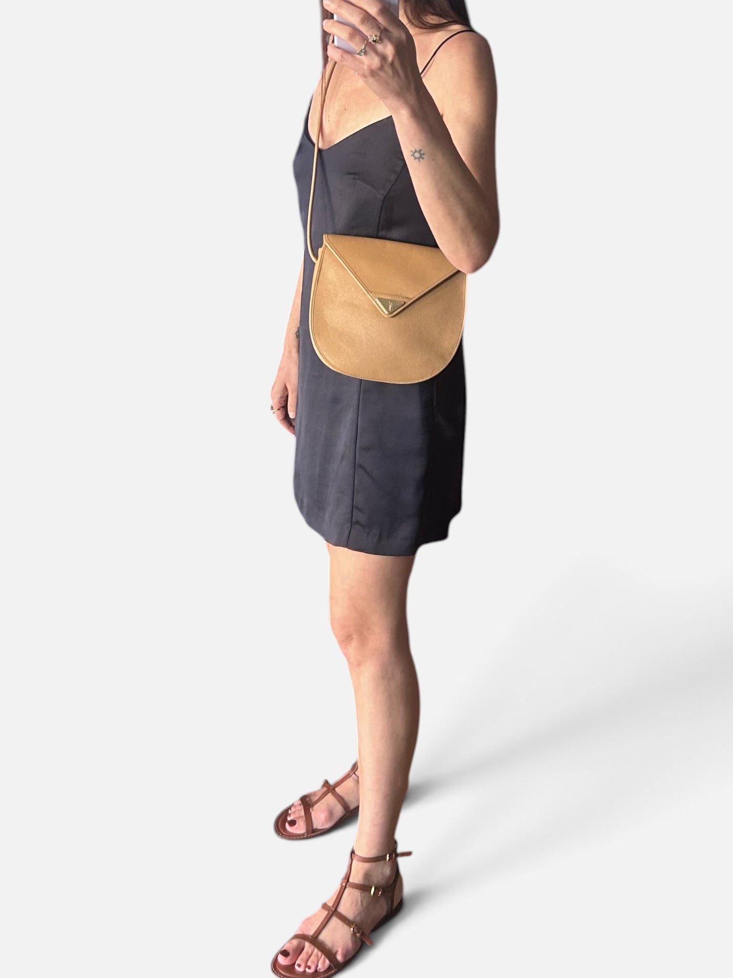 Vintage Yves Saint Laurent Beige Leather Crossbody Bag| 1990s