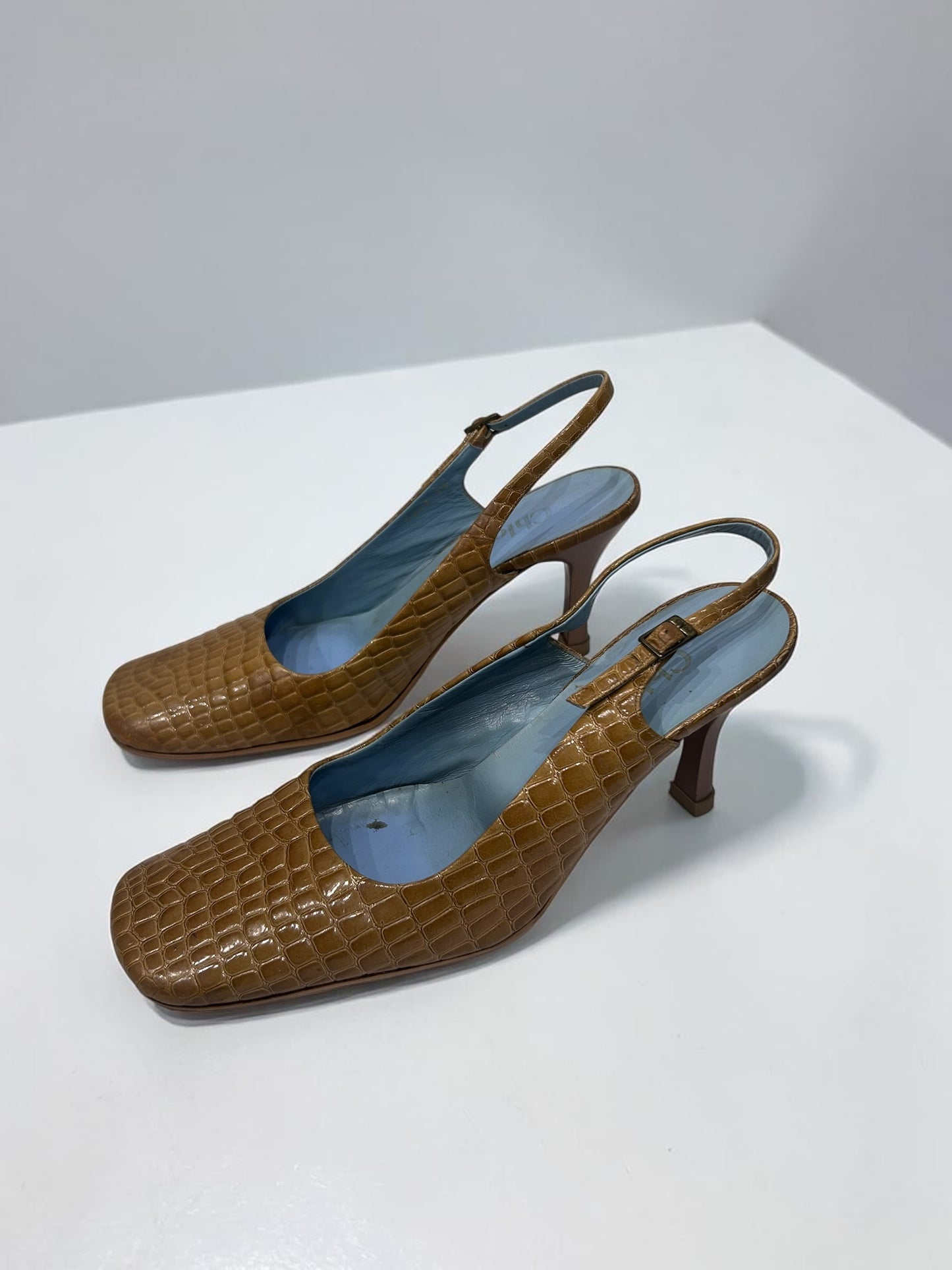 Vintage Chloé Croc-Embossed Slingback Heels|Early 2000s