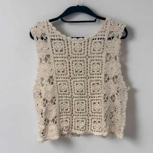 Vintage Handmade Crochet Lace Tie Front Vest