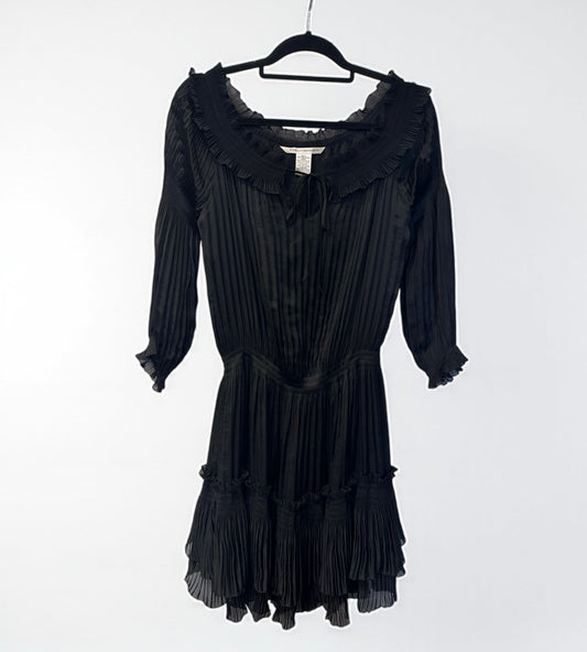 DIANE VON FURSTENBERG Black Pleated Ruffled Dress