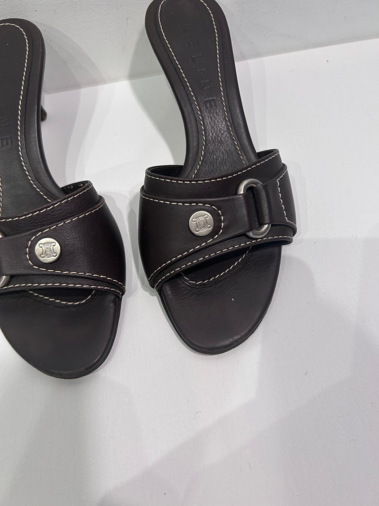 2000s Celine Leather Kitten Heel shoes with Triomphe Hardware