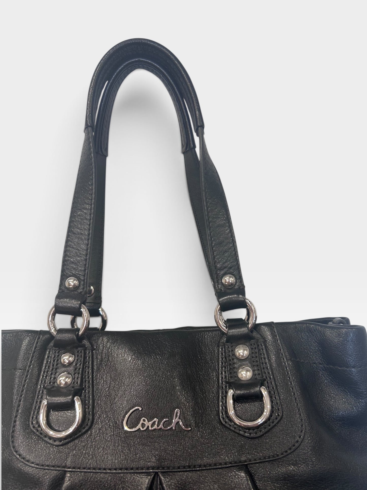 Vintage Coach Black Leather Tote Bag|Early 2000s