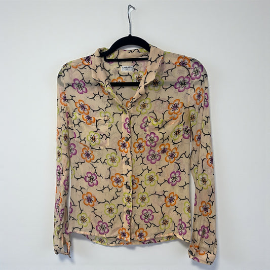 Rare Chanel Silk & Chiffon Floral Blouse |Spring 2001
