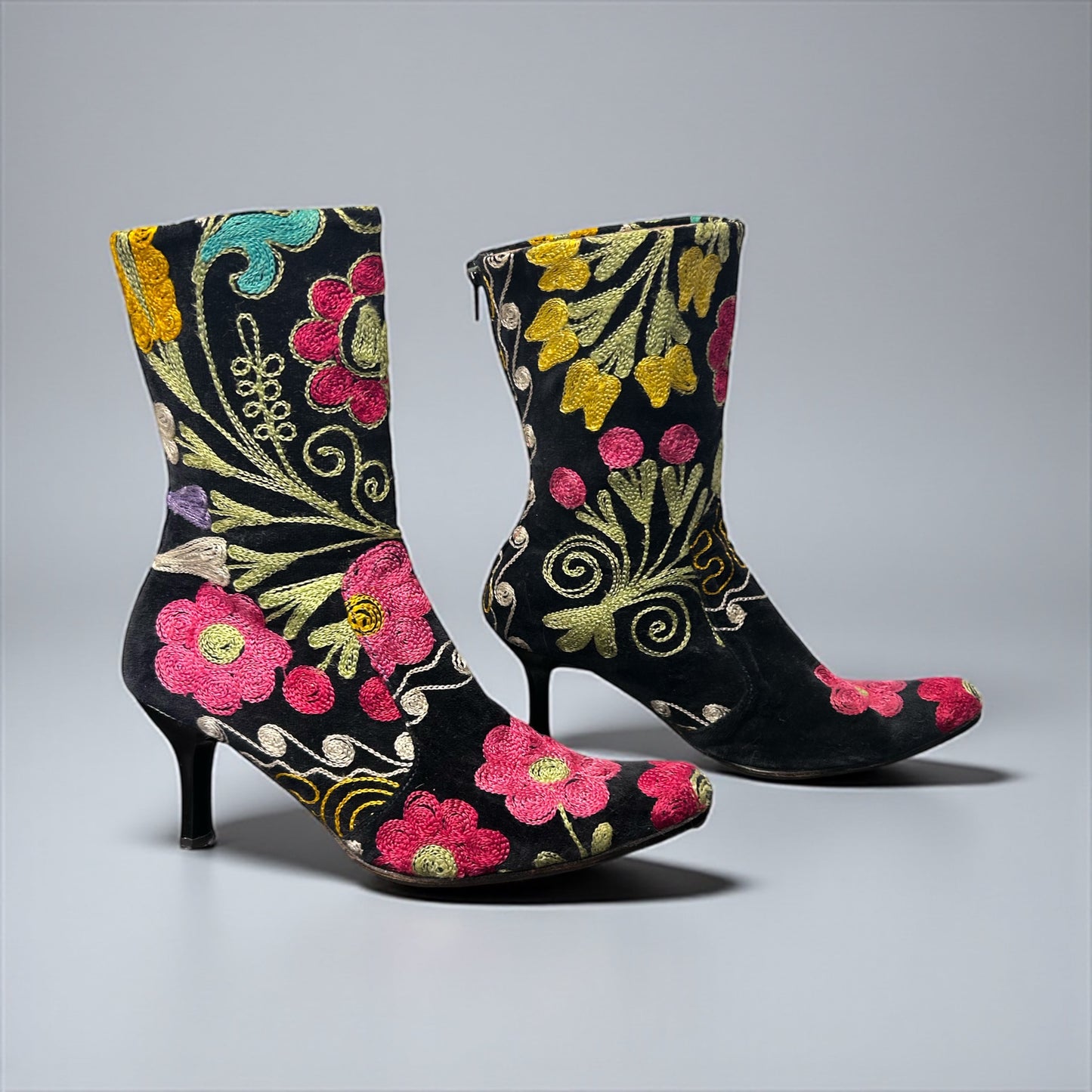 1990’S  Hand-Embroidered Suede Boots