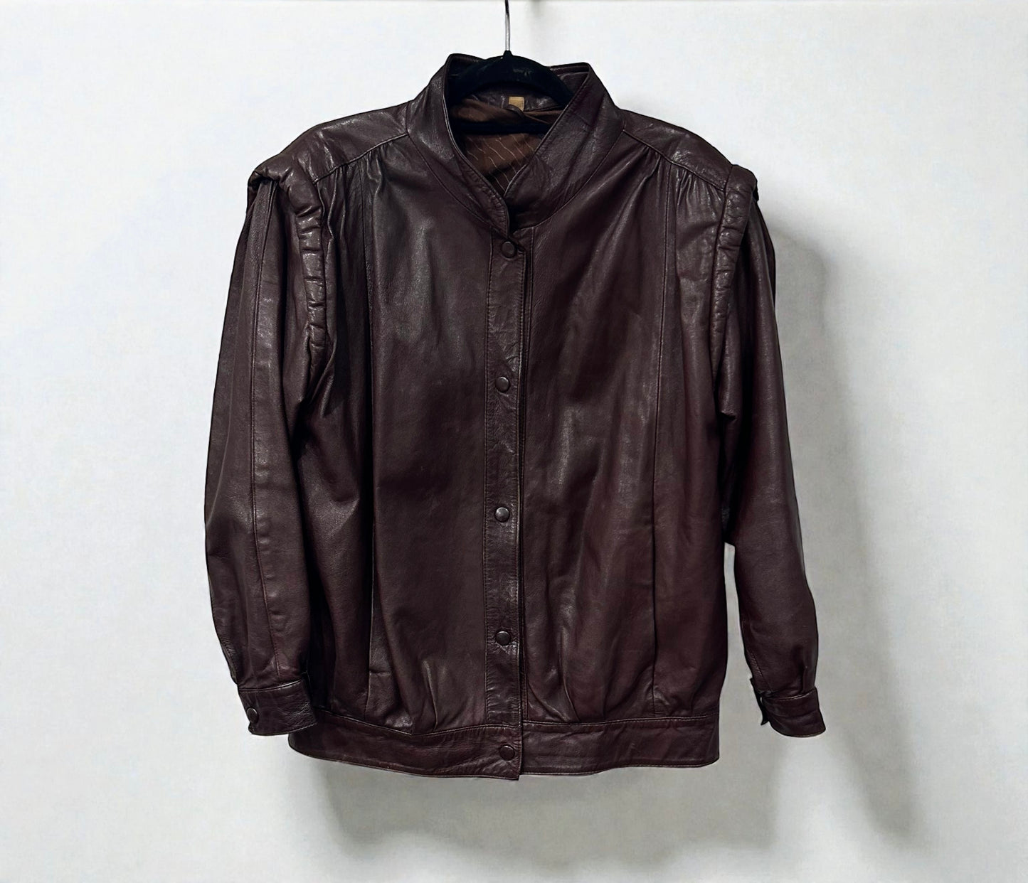 Vintage Brown Leather Jacket with Padded Shoulders| 1980s