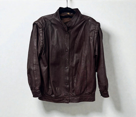 Vintage Brown Leather Jacket with Padded Shoulders| 1980s