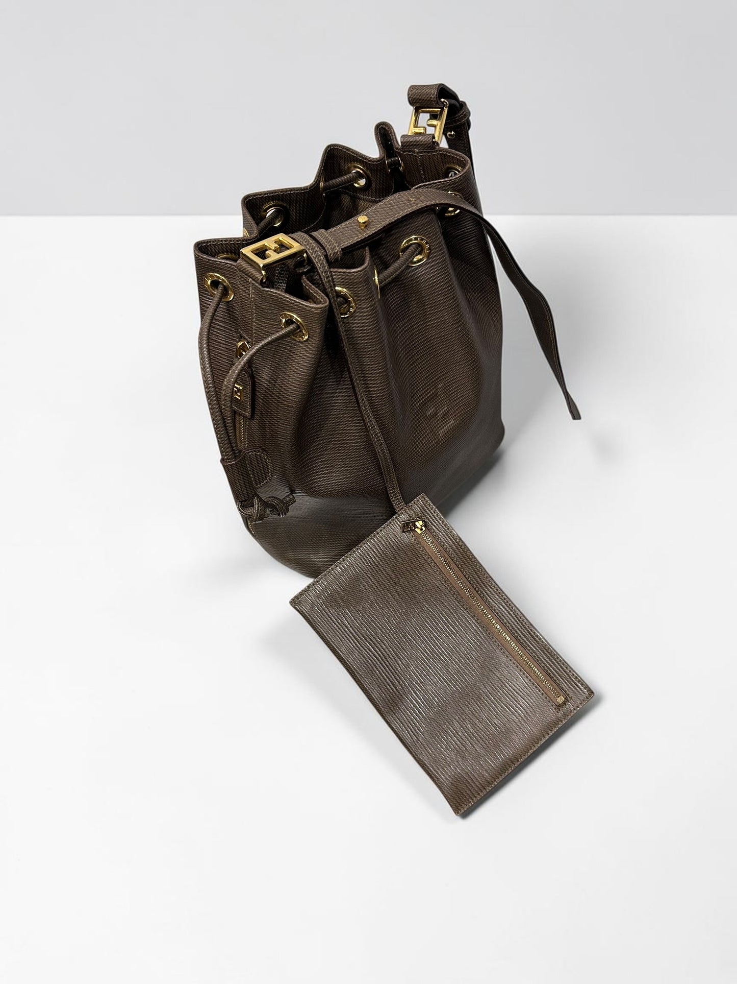 Vintag Fendi  Brown Leather Bucket Bag| Late 90s–Early 2000