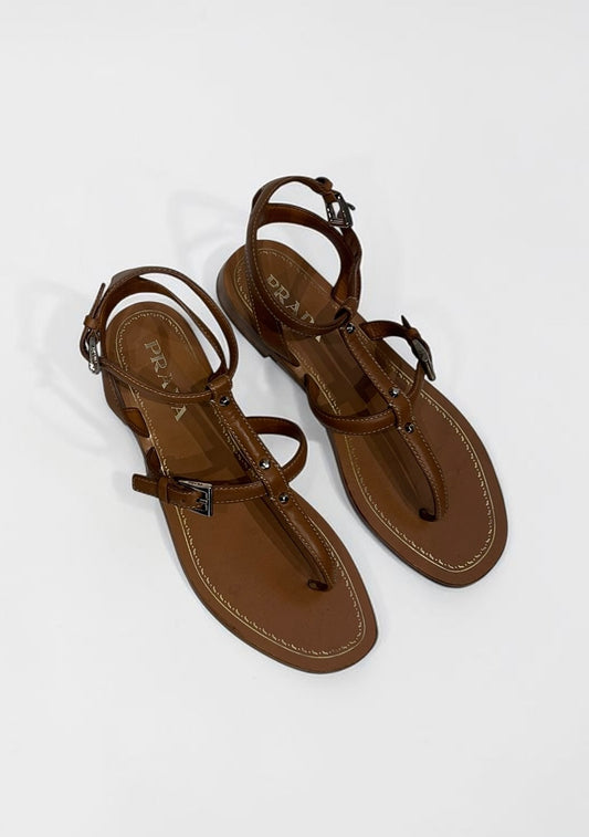 Prada Leather T-Strap Sandals