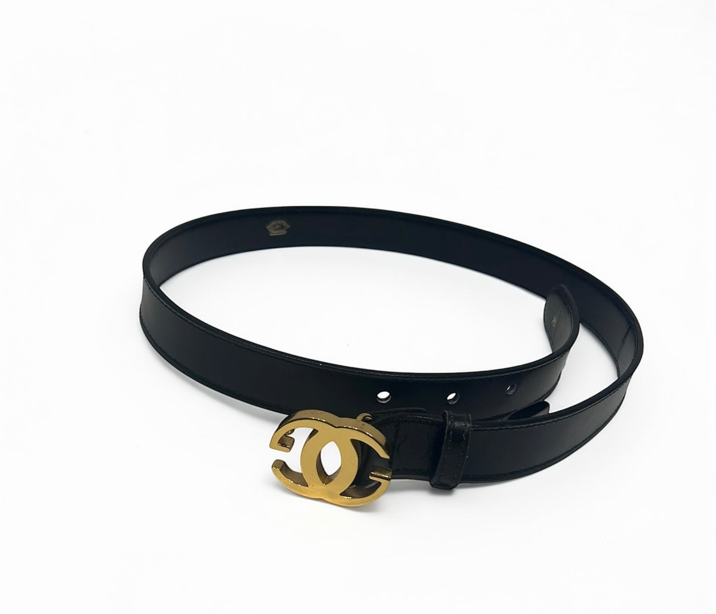 Vintage Gucci  Black Leather Belt with Gold Interlocking GG Buckle|1990’s