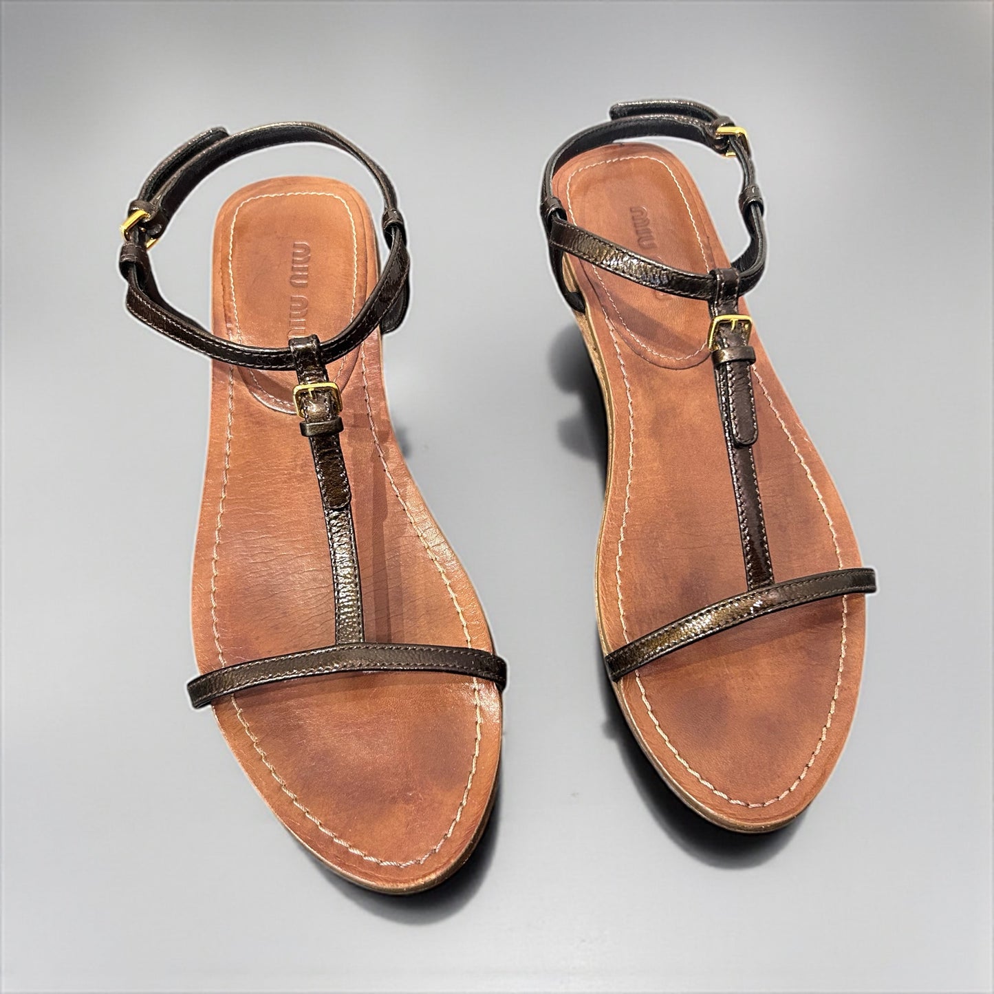 Miu Miu T-Strap Leather Sandals