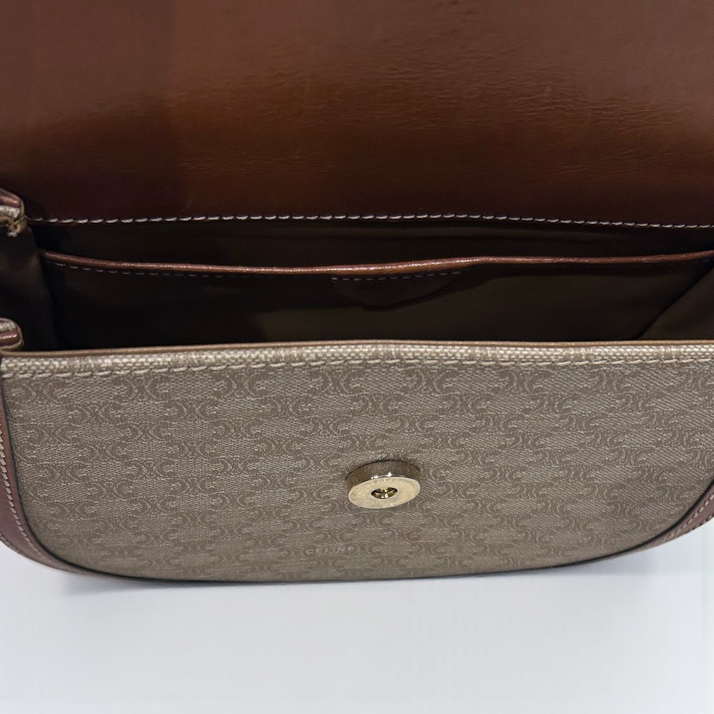 Vintage Celine Triomphe Monogram Canvas & Leather Bag