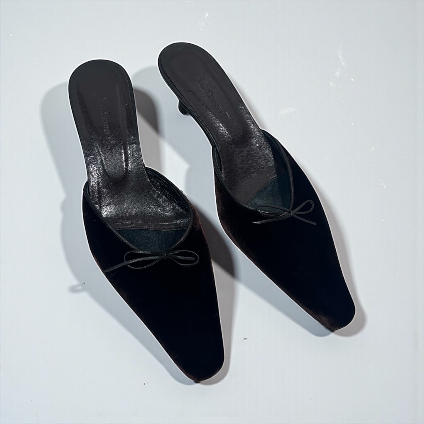 Vintage L.K. Bennett Chocolate Brown Velvet Mules
