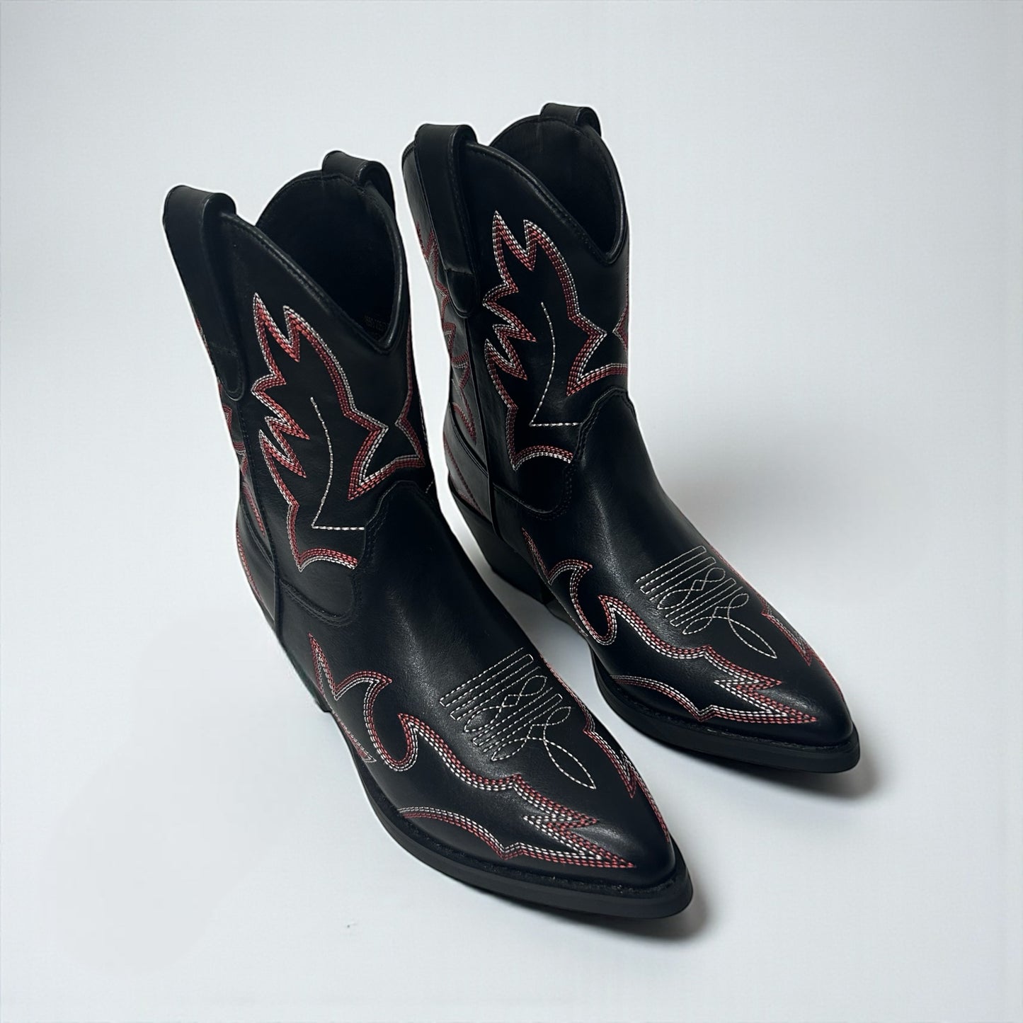 Moussy Black Leather Western Ankle Boots